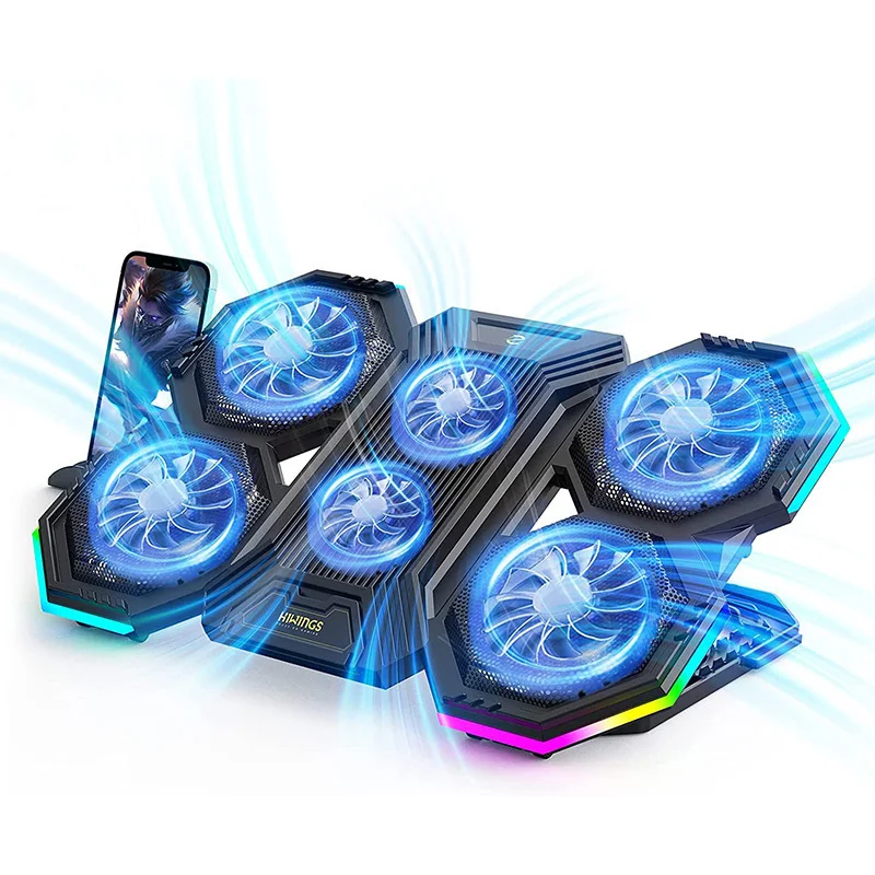 

Laptop Cooling Pad RGB Cooler Laptop Stand with 6 Quiet Cooling Fans 6 Height Adjustable Cooling Pad for Laptop 11-17inch