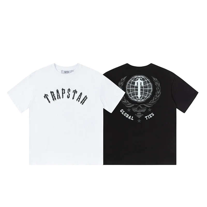 

Trapstar fashion tops Black T-shirts Flocking Embroidery Men Women 1:1 Oversize Cotton Letter Short Sleeves