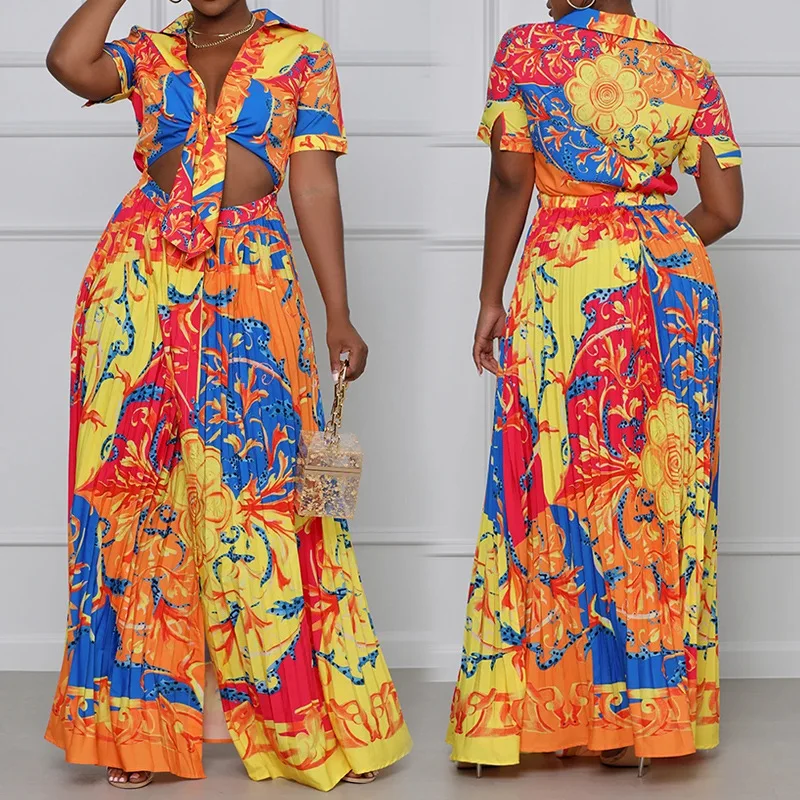 

Spring/Summer 2023 Women's Printed Short Top Wide Leg Pants Set Two Pieces