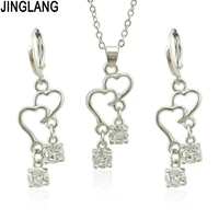 jinglang fashion cute dainty heart necklace jewelry for women lady bride pendant dangle earring set love anniversary gift