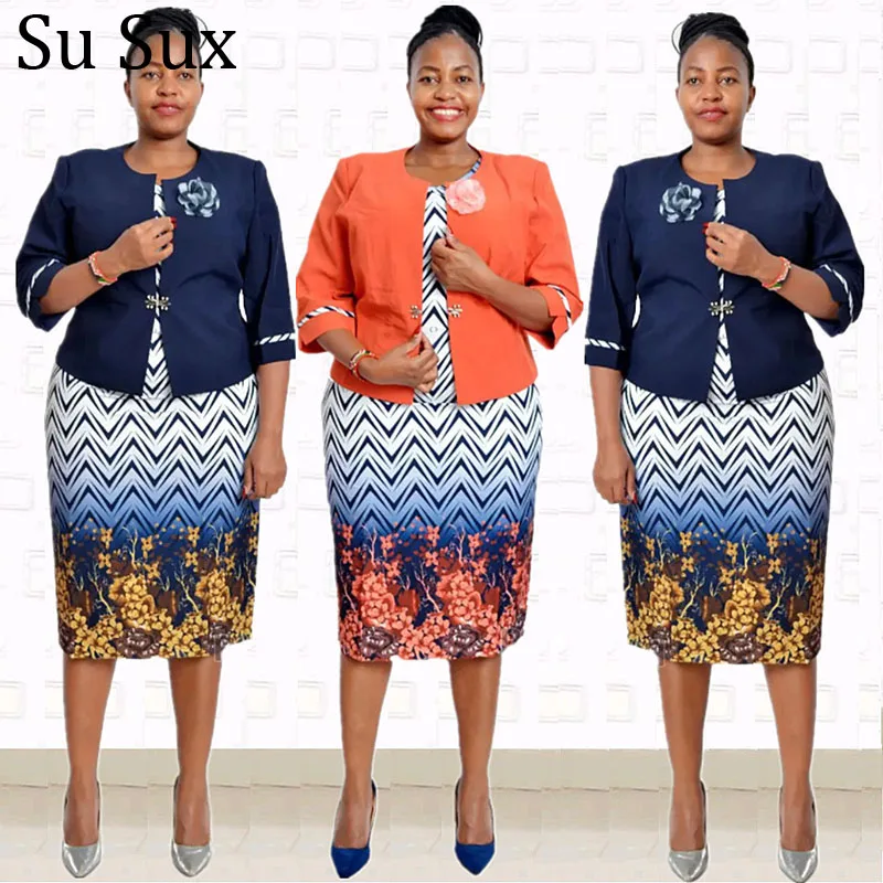 

African Cothes Office Lady Suits Dress African Dresses For Women 2022 High Waist Jacket Coat and Print Dress Outfits Vestidos