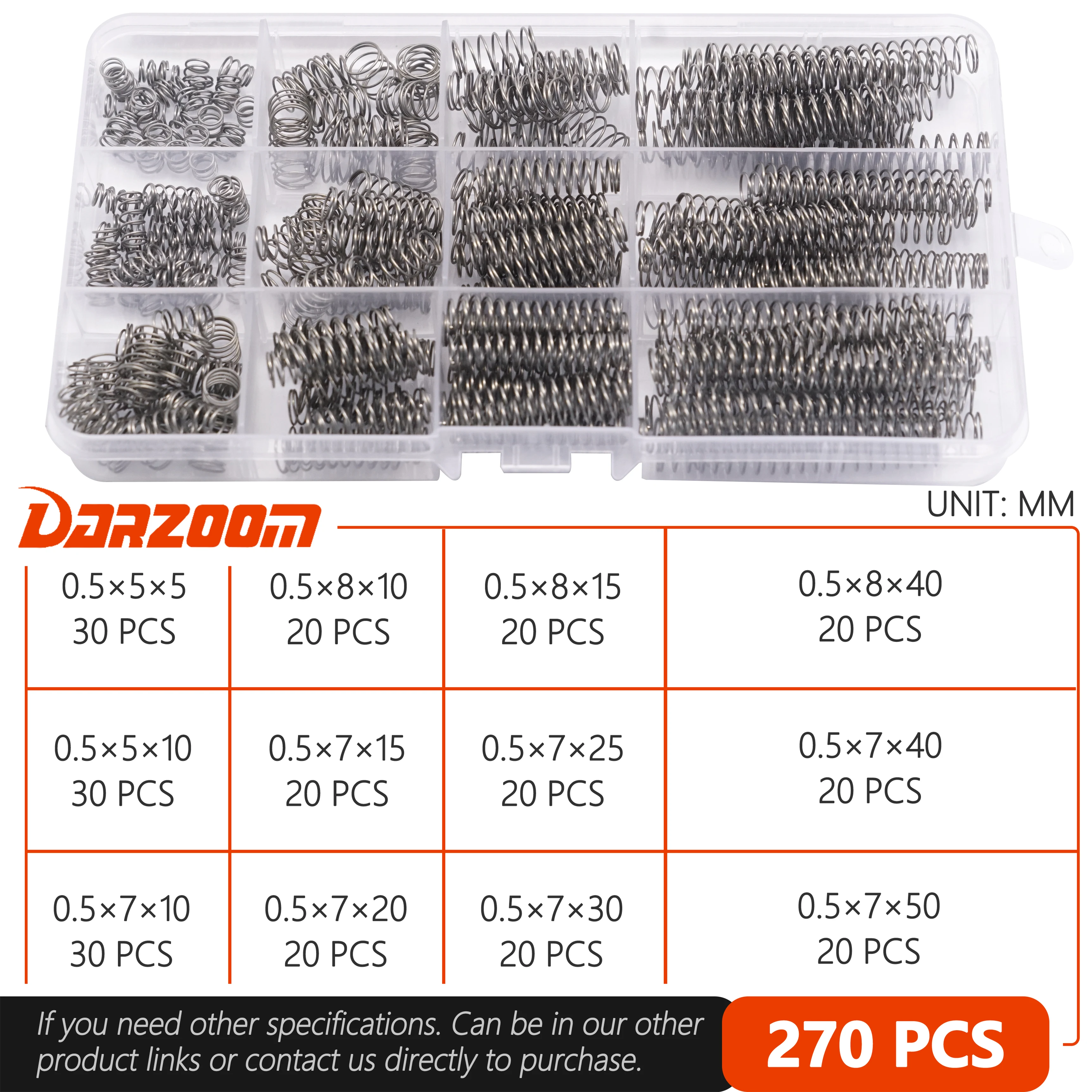 

270 шт., 12 размеров, набор пружин сжатия 0,5 мм, пружины из нержавеющей стали промышленного класса 304 для ремонта, длина 5-25 мм