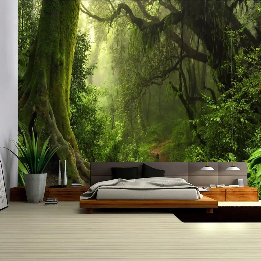 

Большой тропический дождь, природный пейзаж, настенный подвесной коврик, палатка для кемпинга, домашний декор, эстетическая ткань