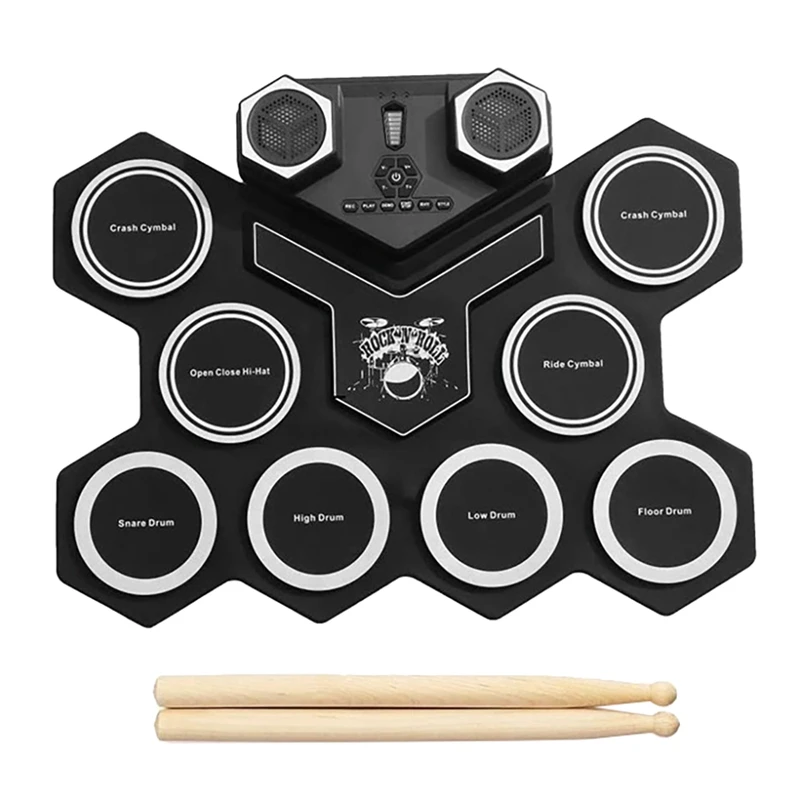 

Hot 3C-Electronic Drum Set Portable Foldable Roll Up 9 Pads Electric Drums Pad Built In Speaker And Battery Holiday Gift