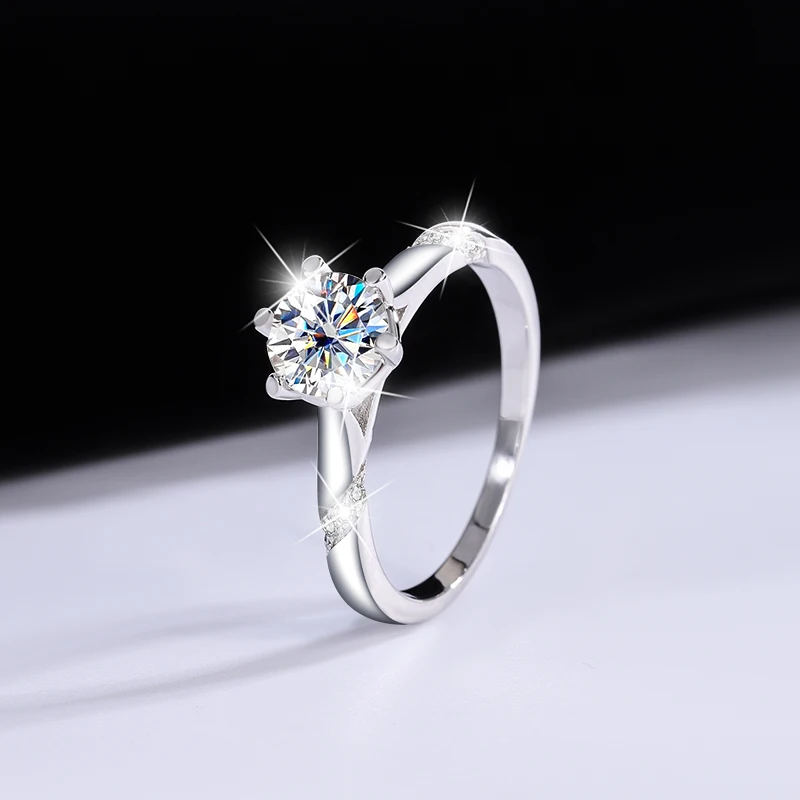 925 Silver Mosan Diamond Ring with Pointed Round and Exquisite Classic Inlaid Jewelry Customized Ring for Women and Couples 2023