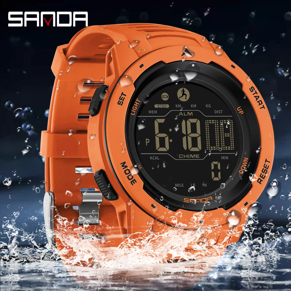 

SANDA Calorie Pedometer Alarm Clock Waterproof Multifunctional Mountaineering Sports Military Wind Shockproof Mens Watches 2145
