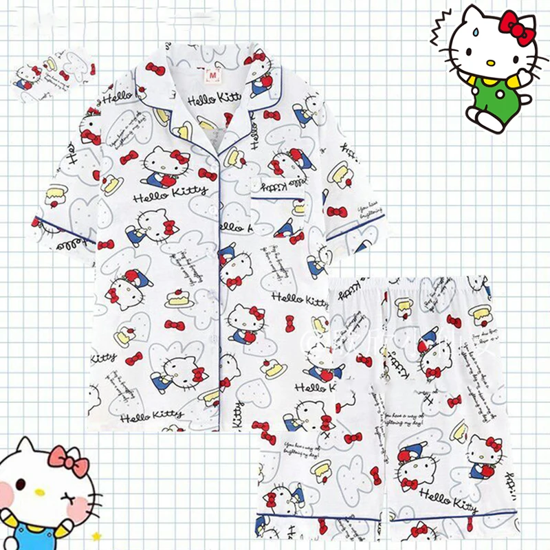 Милая Пижама Sanrio Hello Kitty, Новинка лета 2023, ультратонкая домашняя пижама в стиле аниме Kawaii С мультяшным принтом для общежития, подарок девочке на день рождения