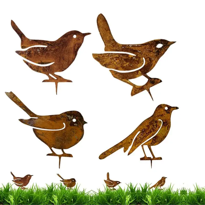 

Rustic Metal Bird Silhouettes 4 Metal Bird Figurines Yard Art Standing Bird Sculptures Garden Decor Patio Ornament Bird Gifts