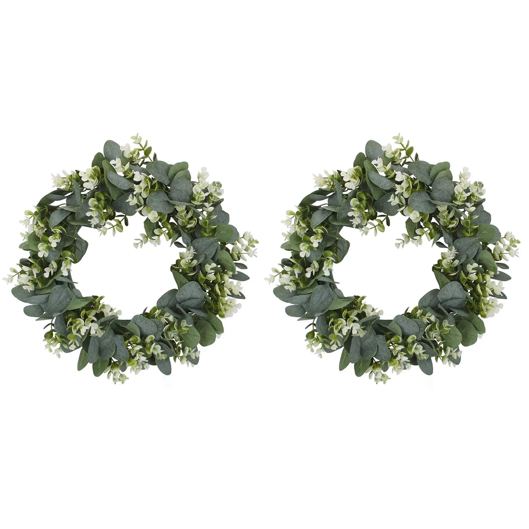 

2X Faux Boxwood Wreath 12.9Inch Artificial Green Leaves Wreath for Front Door Hanging Wall Window Party Decoration