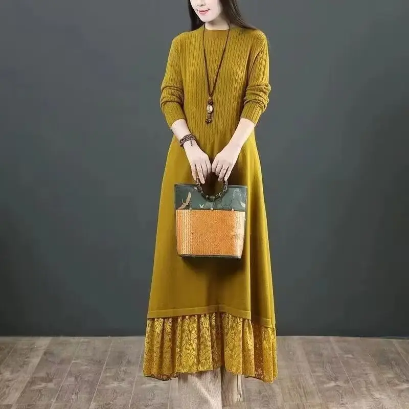 Женское шерстяное платье до колен длинное Свободное пальто большого размера