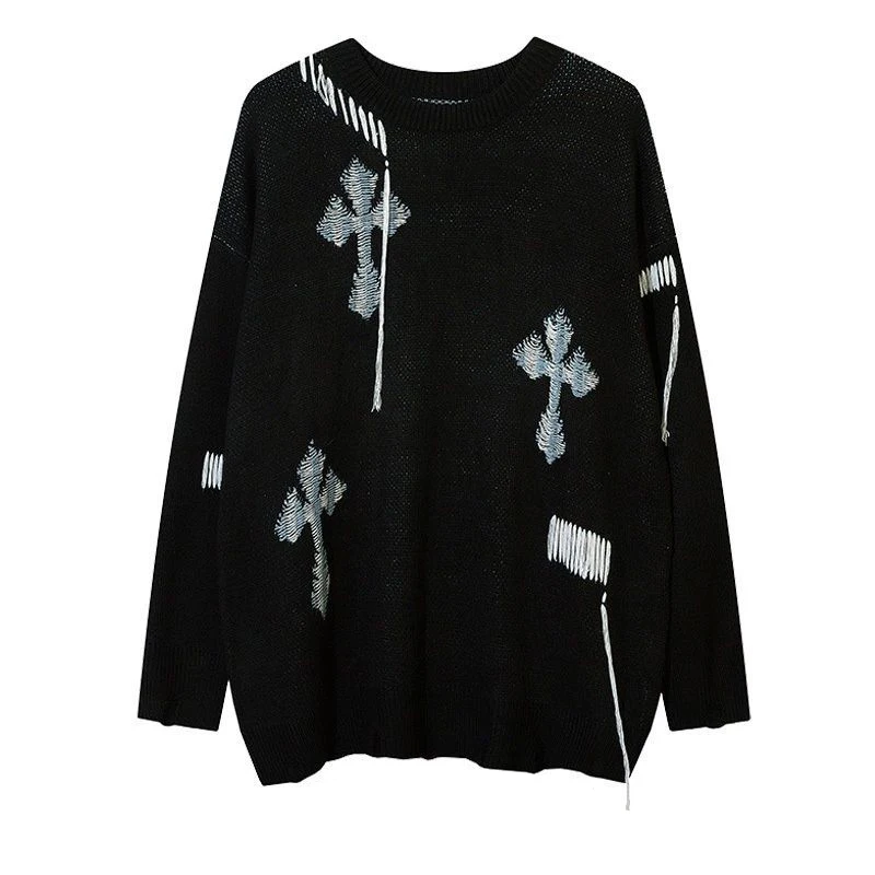 

2023 Harajuku Emo Loose Sweaters Hip Hop Cross Oversized Grunge Y2K Knitwear Gothic Japanese Jumper Egirl Alt Winter Pullovers