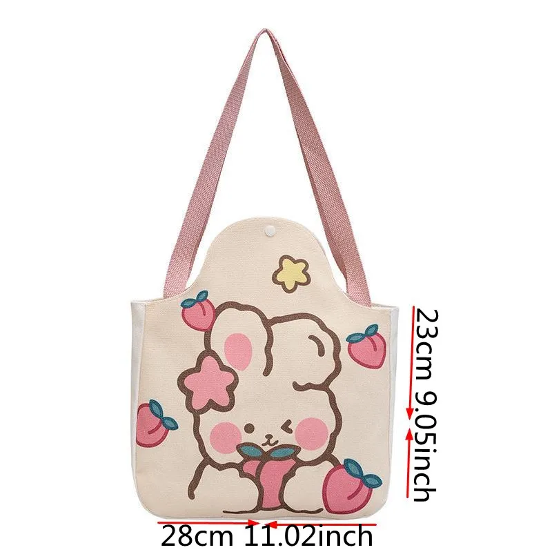 Korean Version Cute Cartoon Printed Handbag Sweet Girl Fashion Handbag Travel Large Capacity One Shoulder Canvas Bag Women M879