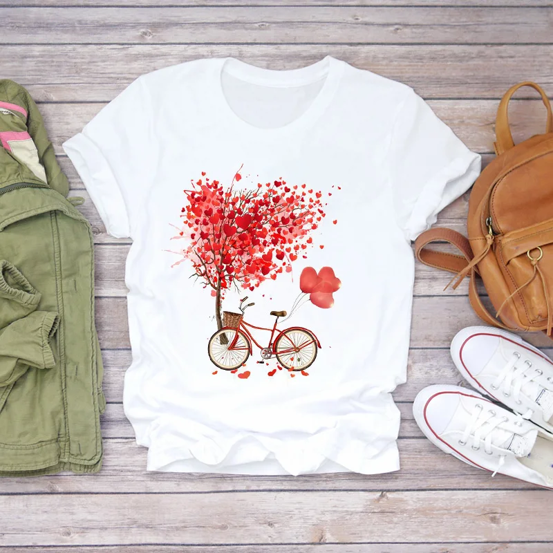 

Women 90s Cartoon Sweet Love Valentine Short Sleeve Trend Lady T-shirts Top Womens T Shirt Ladies Graphic Travel Tee T-Shirt