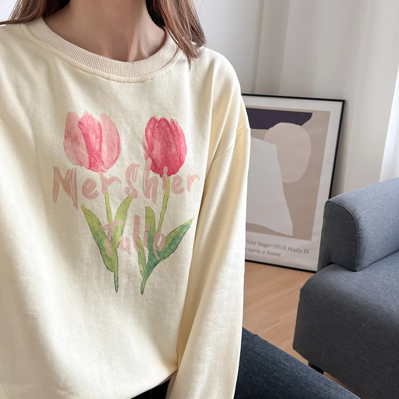 

Sweater women's spring and autumn 2022 new retro tulip printed cotton jacket loose American top ins tide