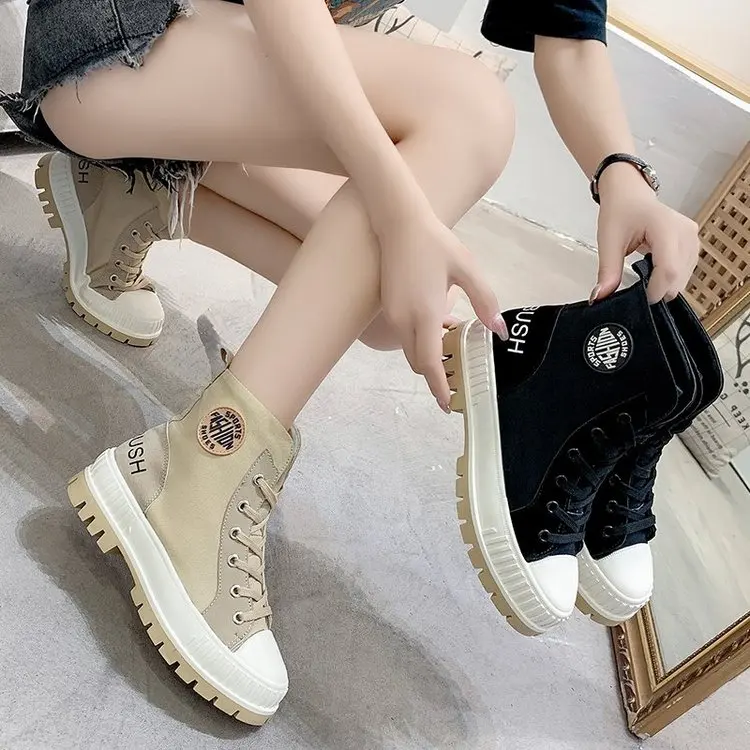 Кеды женские на платформе Повседневные высокие холщовые кроссовки обувь для