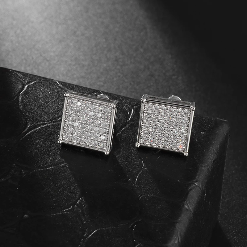

Latest Exquisite Sparkling Inlaid Silver Color Square Zircon Stud Earrings Women Fashion Trend Party Jewelry