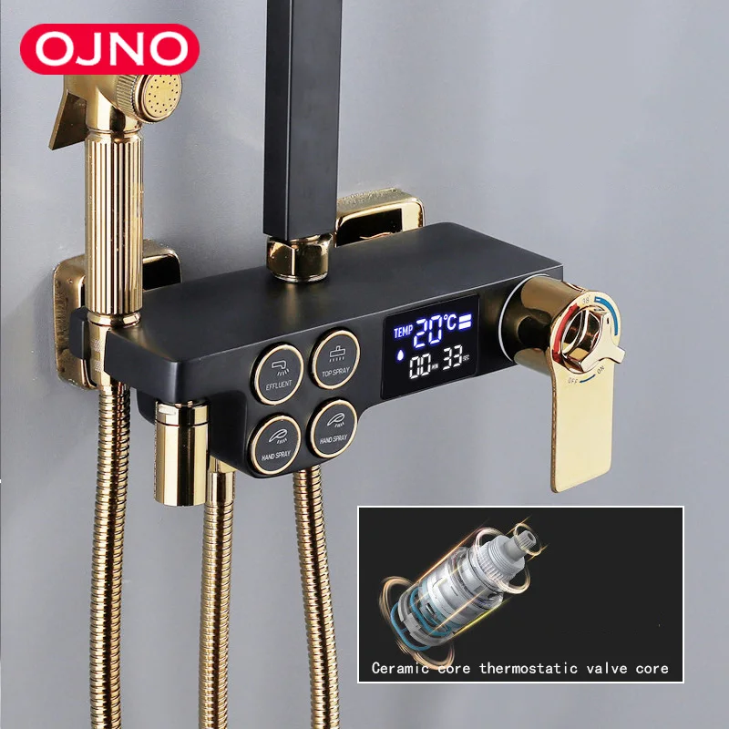 Черный цифровой термостатический смеситель для Дождевого душа настенный кран с