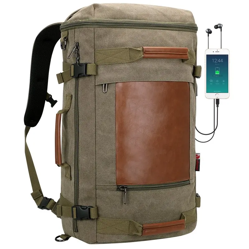 

Travel Backpack with USB Charging Port Canvas Backpack Duffel Bag for Men 2063 Army Green