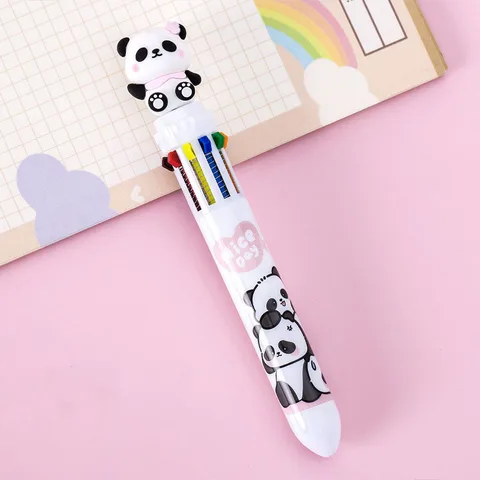 1 шт., красивая шариковая ручка Lytwtw с мультипликационным принтом панды, разные цвета, 10 в 1, канцелярские товары для школы, офиса, креативные, для детей