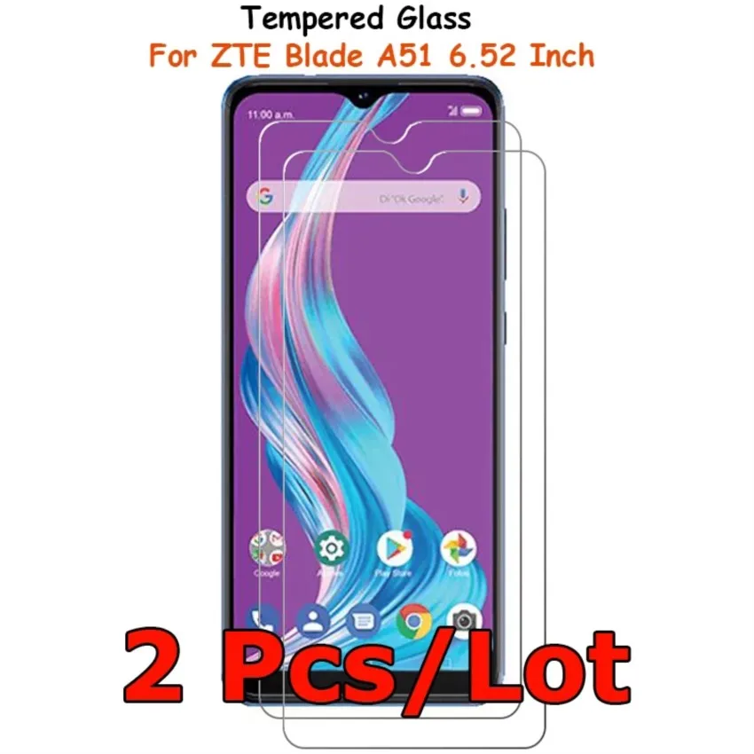 

2 pcs /lot for zte blade a51 6.52" clear tempered glass screen protector explosion-proof protective film toughened guard