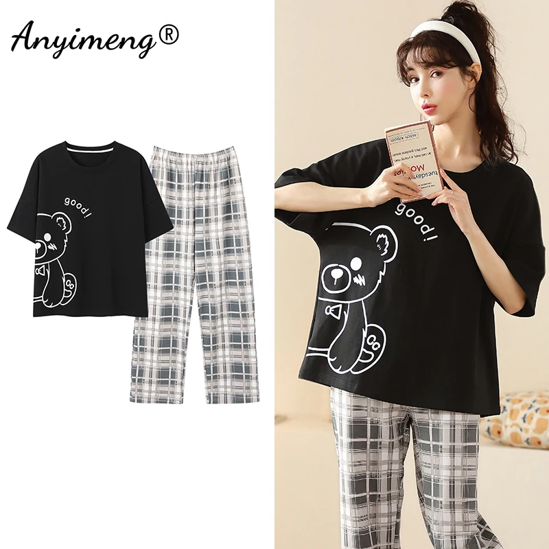 

Summer Lady Loungewear Big Size Strip Pajamas Set for Girls Minimalist Design Kawaii Pink Teens Cotton Two Piece Set Sleepwear