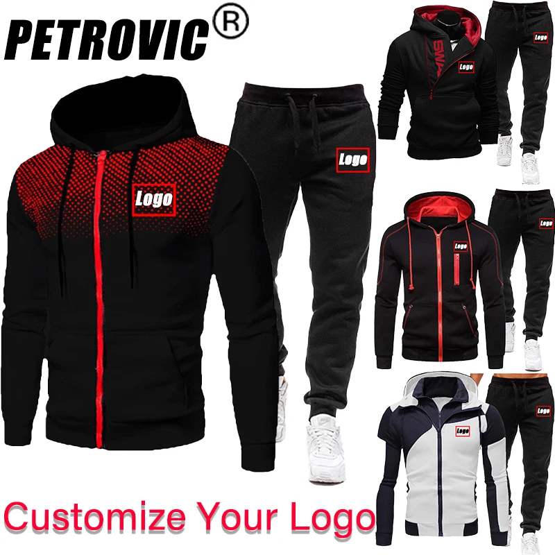 2022 Spring Autumn Custom Logo Casual Tracksuit Men's Sets Hoodies+Black Pants 2 Piece Suits Outfits Sportswear DIY YOU LOGO