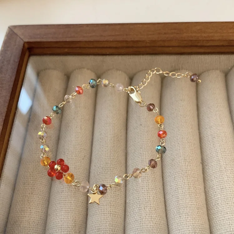 

Новинка корейские браслеты ручной работы из бисера с красочными кристаллами в форме цветка звезды шармы для женщин модные ювелирные издели...