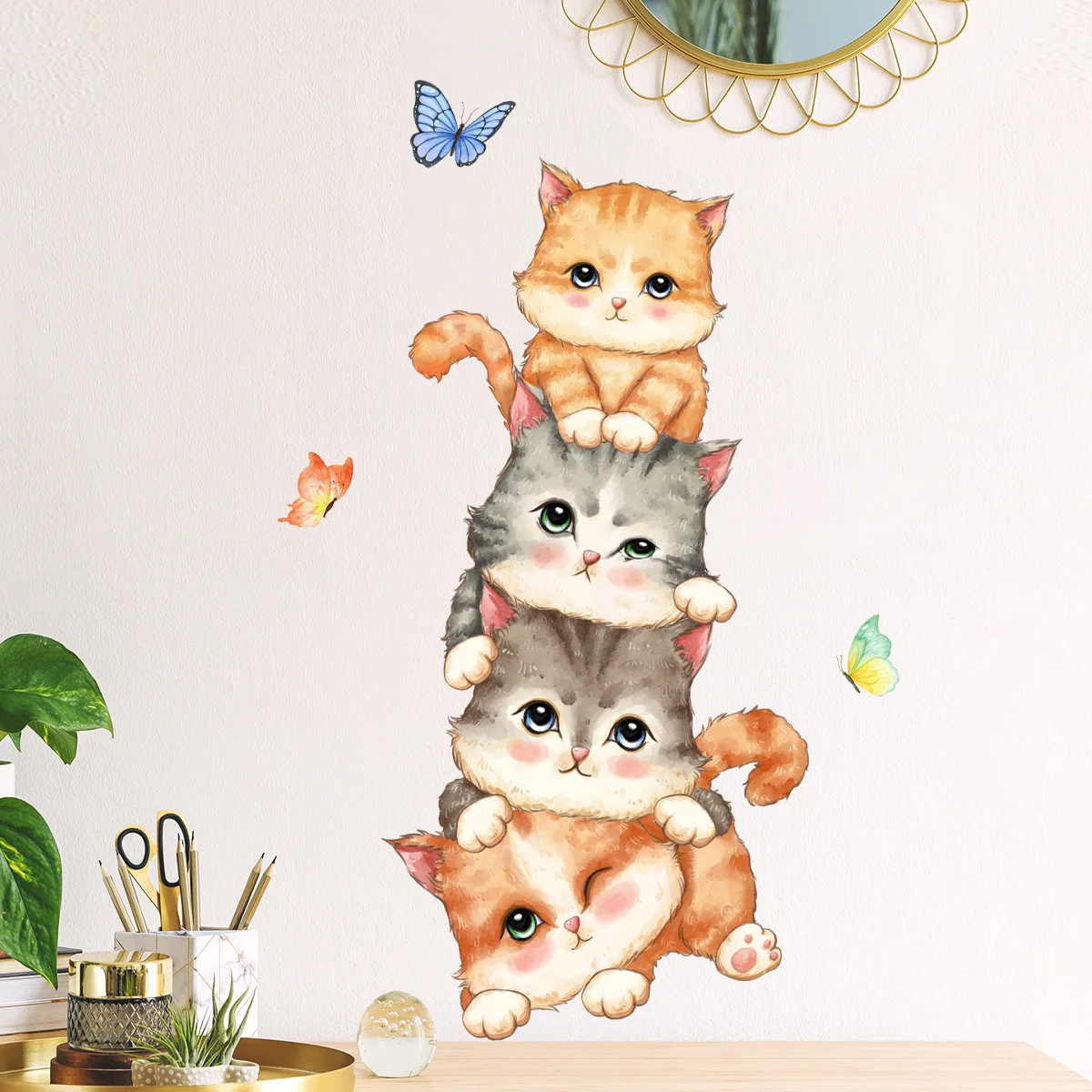 

Cartoon Animal Kitten Butterfly Kindergarten Pvc Material Self-Adhesive Wall Stickers Wall Decor Home Accessories Wallpaper