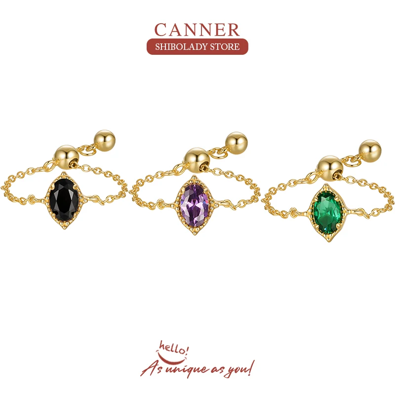 

CANNER Green Purple Black 925 Sterling Silver Rings For Women Adjustable Gemstones Zirconia 2022 Trend Jewelry Gift Anillos