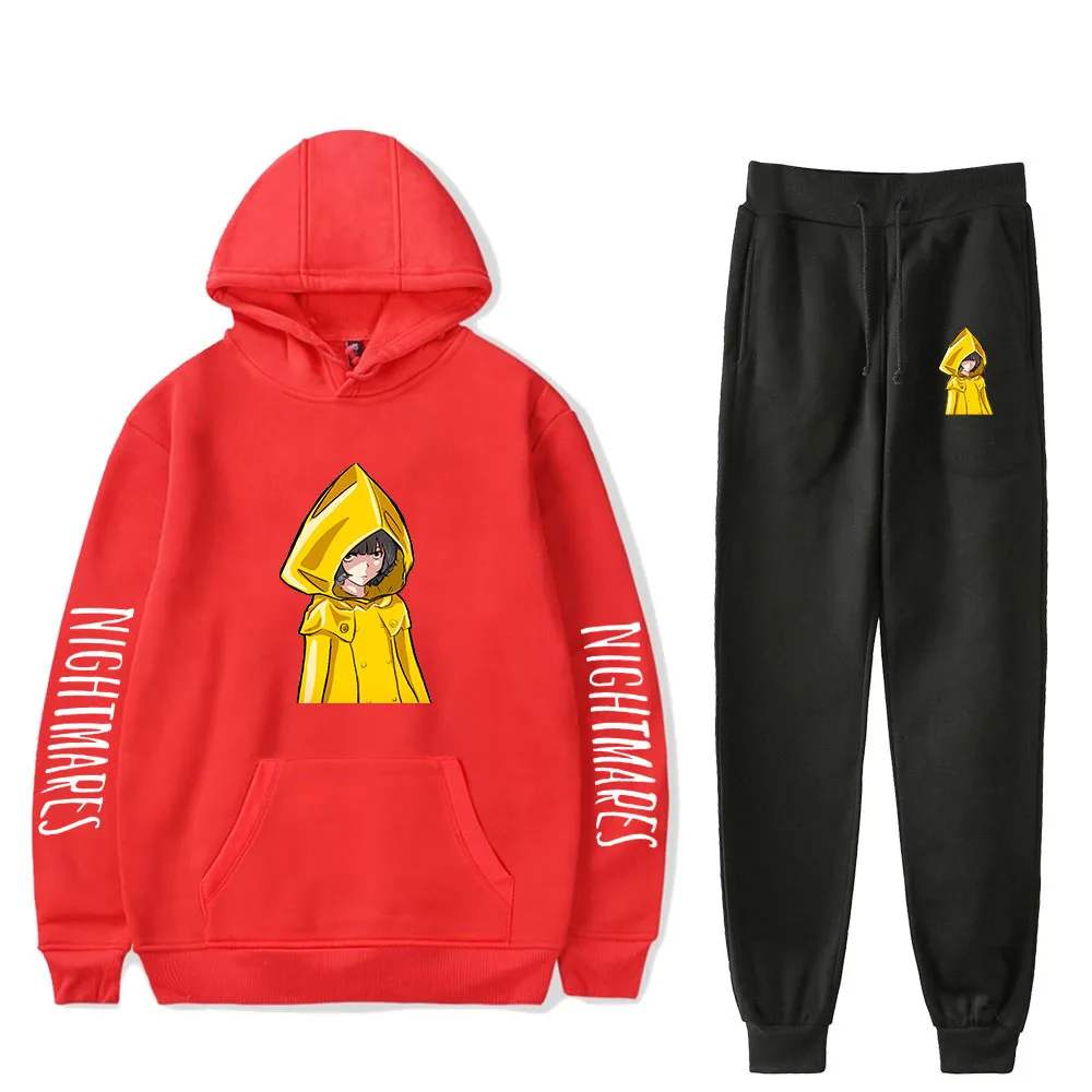 

2022 Harajuku Streetwear Pakaian Fashion Set Wanita Pria Kaus Little Nightmare Dua Potong Set Uniseks Hoodie + Celana Jogger