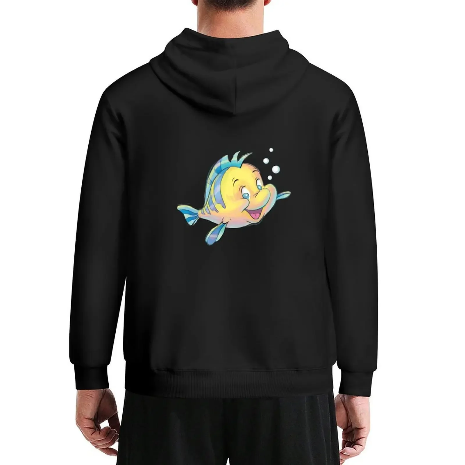 Фото Толстовка с капюшоном Flounder Bubbles Cute Smiling Fish, осенняя мужская одежда, мужская толстовка оверсайз №1