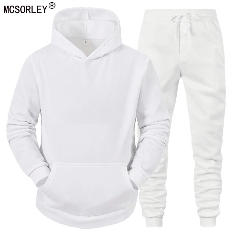 Men's Sets Hoodies+Pants Fleece Tracksuits Solid Pullovers Jackets Sweatershirts Sweatpants Hooded Streetwear Outfits