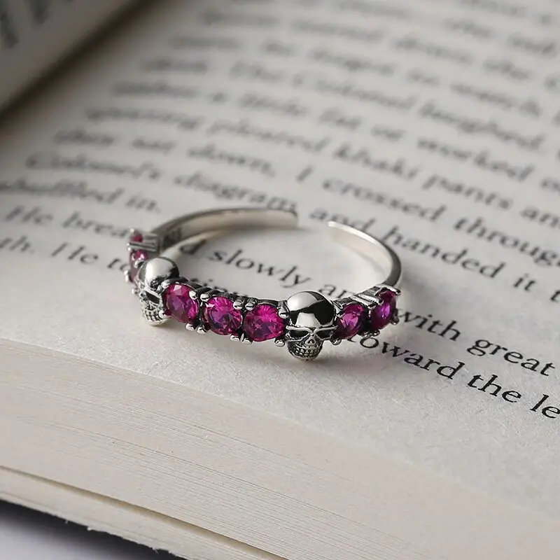 

Personality Punk Red CZ Skull Rings for Women Female Goth Cool Skeleton Opening Adjustable Finger Ring Party Jewelry Accessories