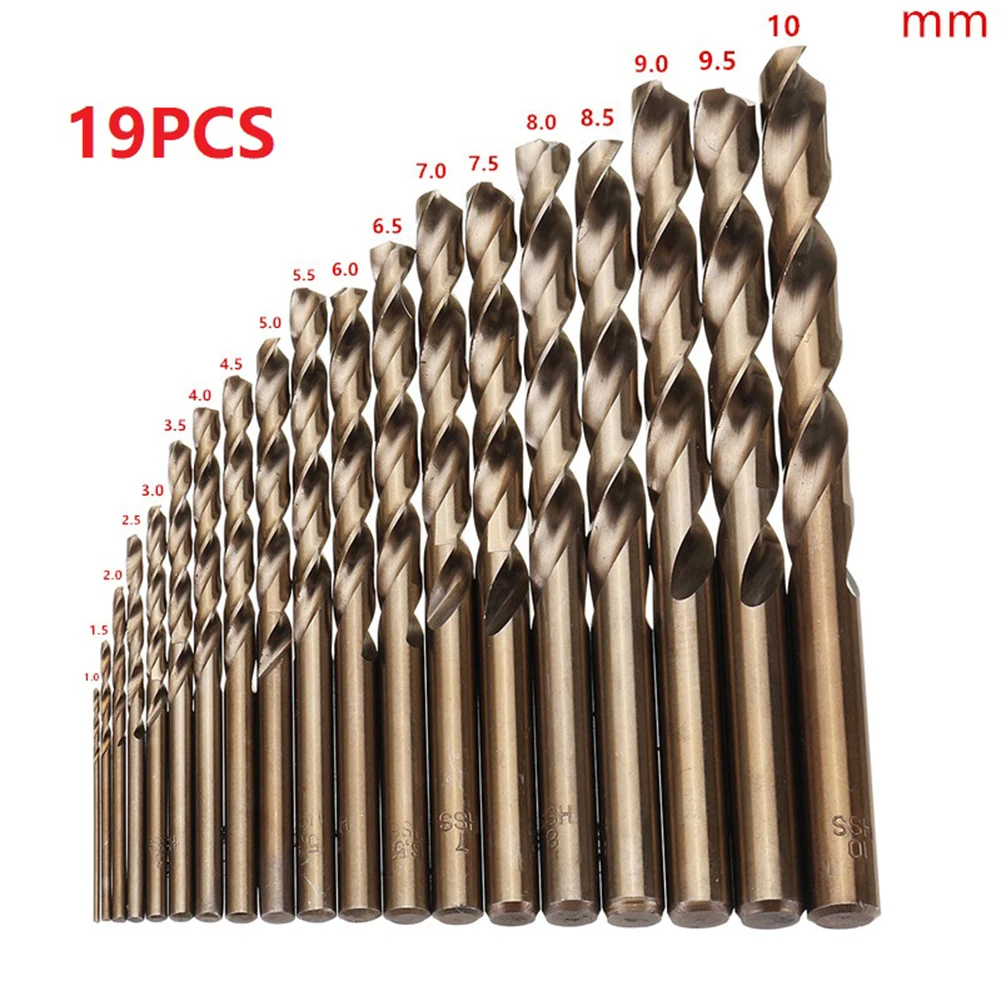 

19pcs 1.0-10mm HSS-Co M35 Cobalt Straight Shank Drill Bit Twist Drill For Luminum Wood Malleable Deep Hole Drilling Positioning
