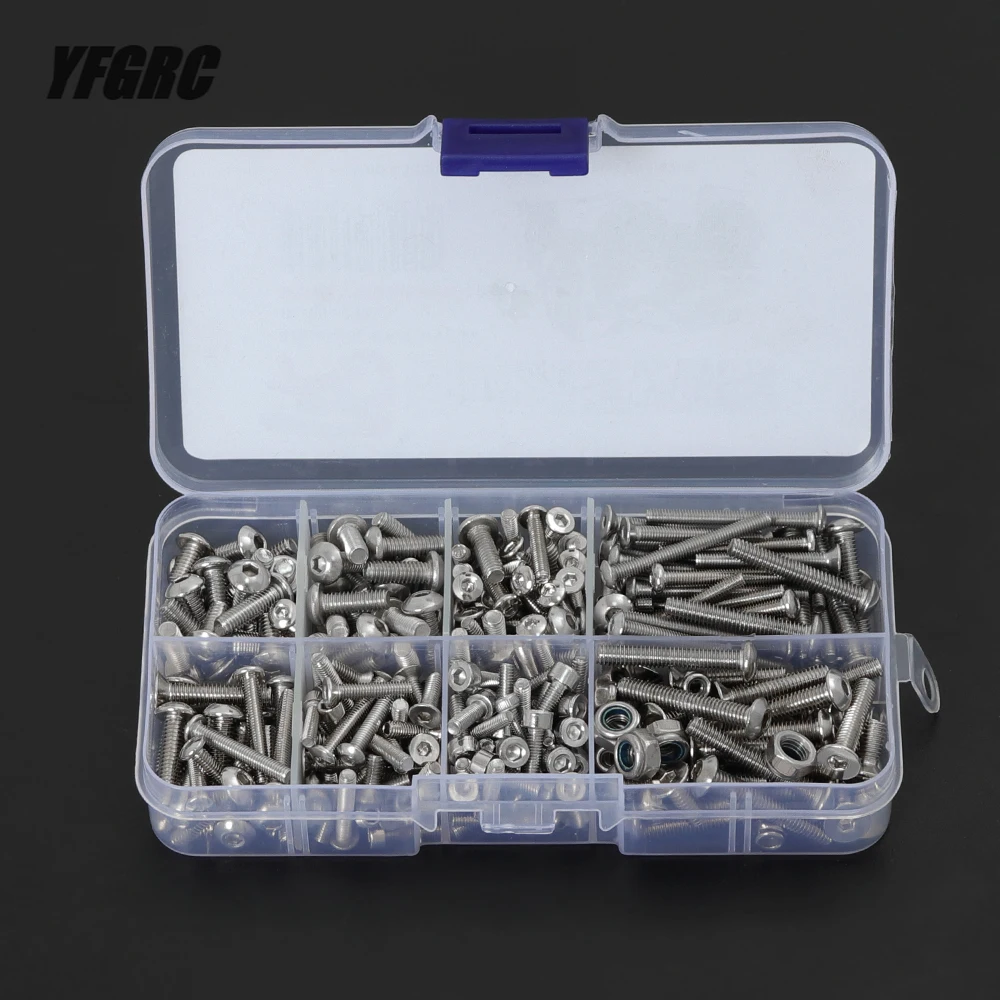 

305pcs Stainless Steel M2.5 M3 M4 Hex Socket Screw Nut Set Cap/Button/Flat Head Screws for 1/10 RC Monster Trucks Traxxas Maxx