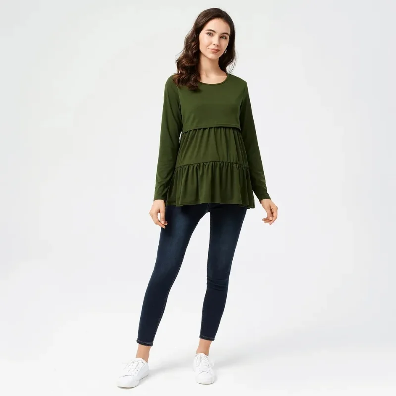 New Spring & Autumn Women Fashionable and Casual Maternity Clothes Nursing Top Cotton Solid Long Sleeves Breastfeeding Clothes enlarge