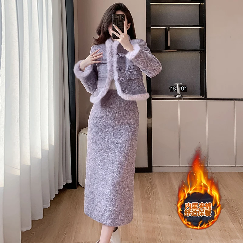 Новые зимние женские утепленные костюмы с хлопковой подкладкой модная меховая