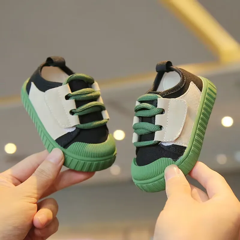 Cute Baby Infant Toddler Shoes Non-slip Green Hook & Loop Children's Loafers 2023 Spring Casual Canvas Sneakers Kids Flat Shoes