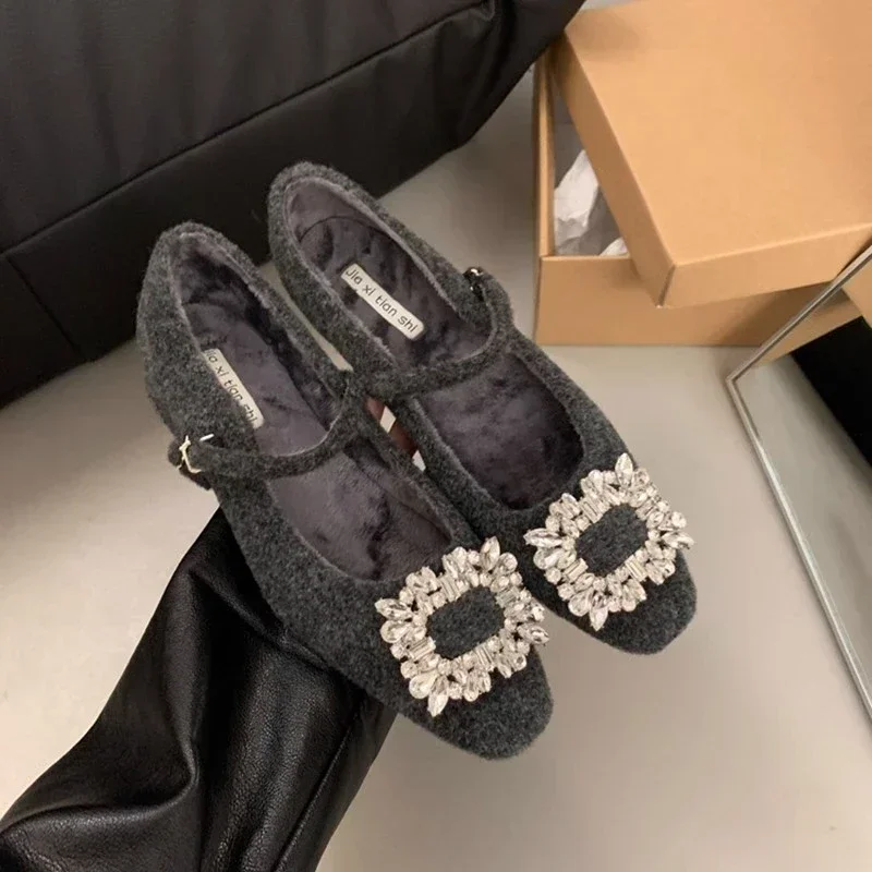 2025Женская хлопковая обувь на толстом каблуке новая зимняя с квадратной головкой