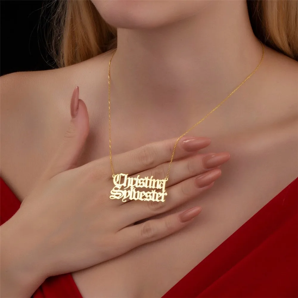 

Custom Double Name Necklace Personalized Old English Necklace Stainless Steel Necklace for Women Christmas Gifts