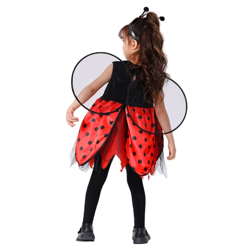 Фото 2025 New Fashion Animal Costume for Girls Sleeveless Round Neck Dress + Wing + Headband Bee Ladybug Outfit 4T-10T №2
