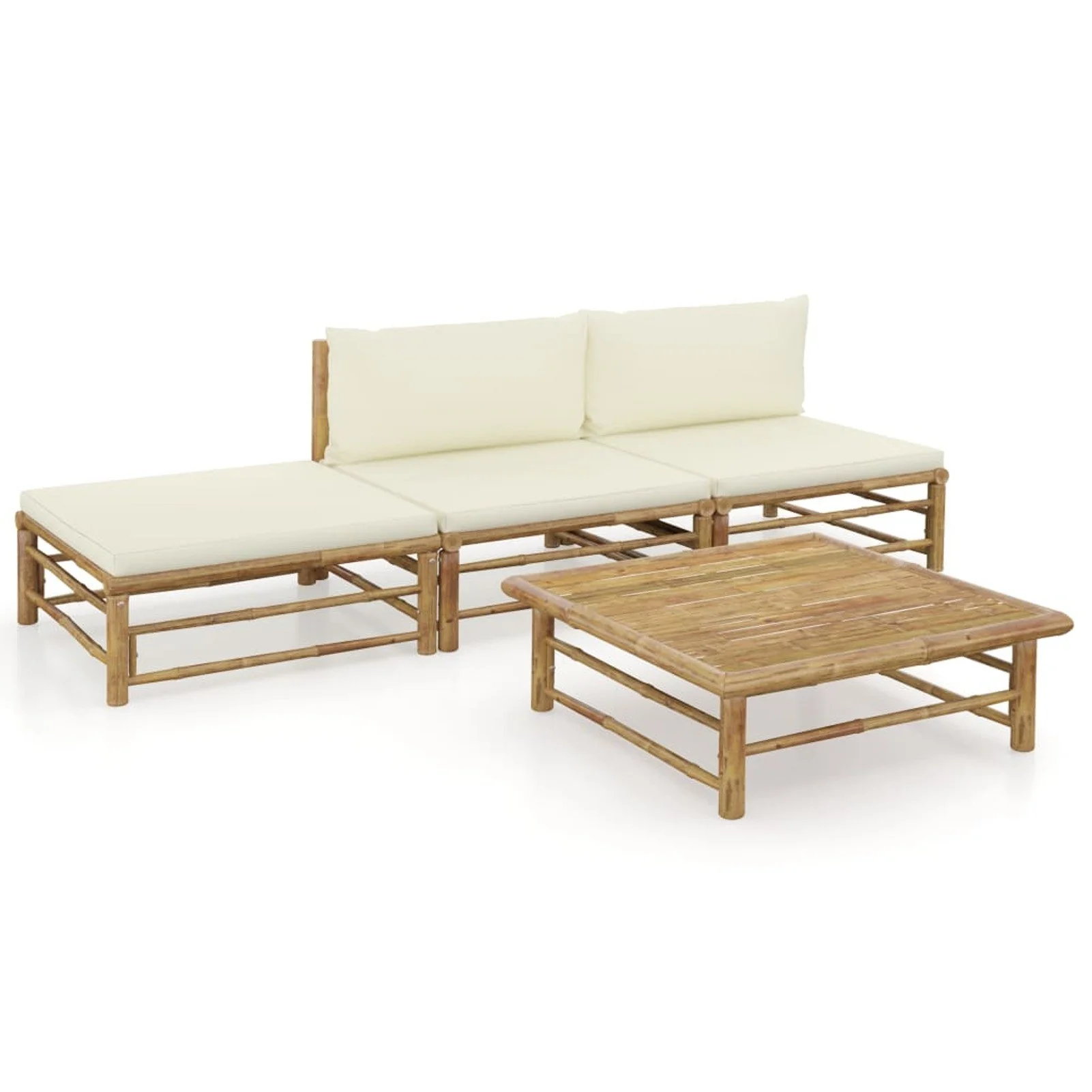 

4 Piece Garden Lounge Set with Cream White Cushions Bamboo