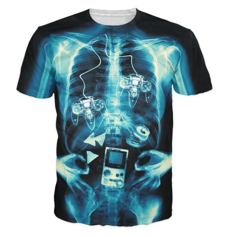 

Tops Women Men t shirt Gamer Bod T-Shirt x-ray of gamer swallowed some N64 controllers can of soda chips gameboy tees