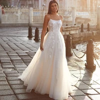 vintage handcraft wedding dress spaghetti straps bridal gowns a line tulle backless applique lace brides dresses abito da sposa