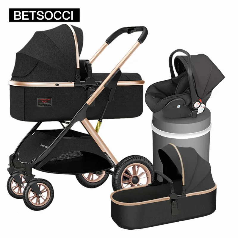 BETSOCCI Baby Stroller 2 in 1 / 3 in 1 Portable Travel Baby Carriage Folding Prams High Landscape Car for Newborn Baby