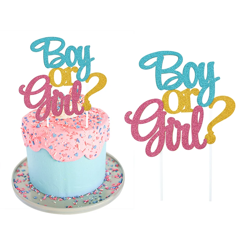 

Boy or Girl Cake Toppers Gender Reveal Party Decorations Girl Boy Birthday Glitter Cake Topper He or She Supplies Baby Shower