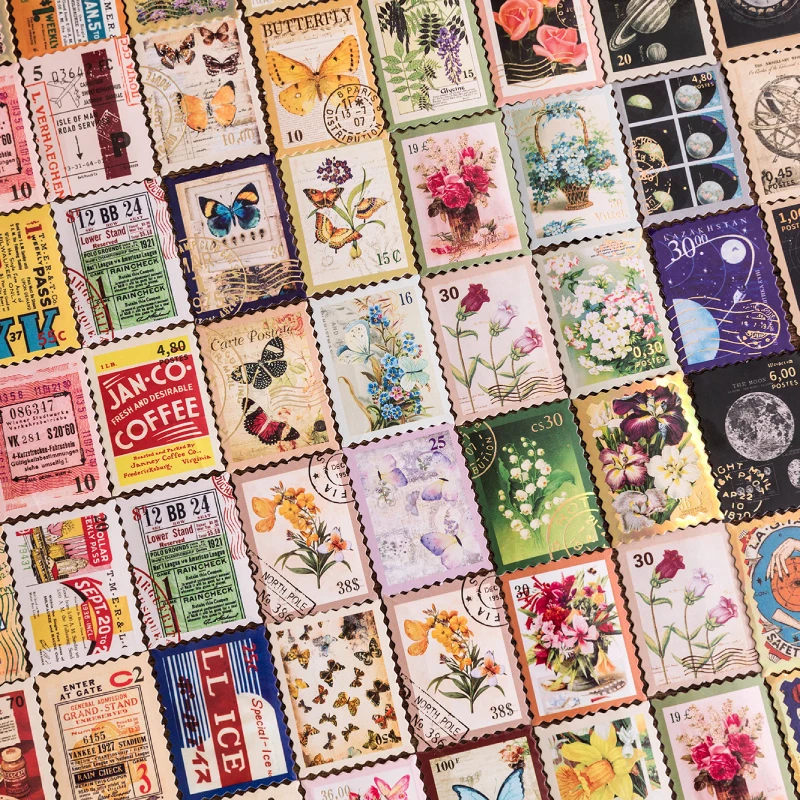 

Vintage Stamp Creativity Modern 46pcs Stickers Scrapbooking Decorative Stationery Junk Journal DIY Material Arts Deco Stickers