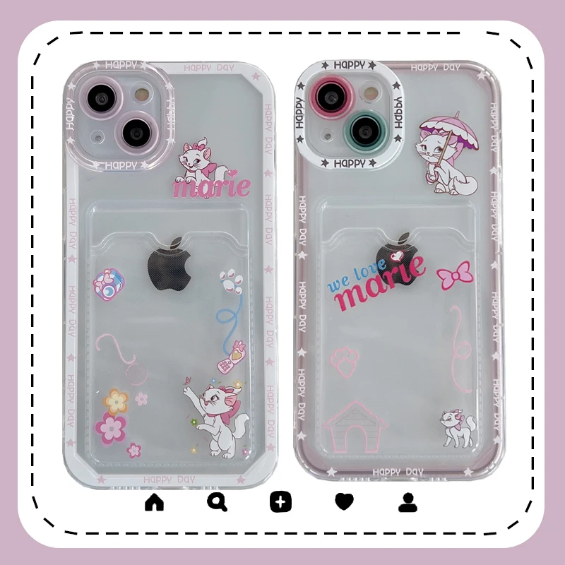 

Disney Funny Mary Cat Card Holder Phone Case for iPhone 11 12 13 mini pro XS MAX 8 7 Plus X XR Cover