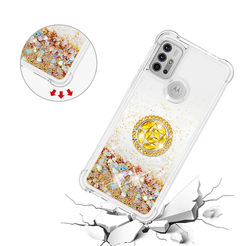 car holder ring cover liquid dynamic quicksand glitter phone case for motorola moto g30 g10 e7 stylus power play g9 e6 plus capa free global shipping