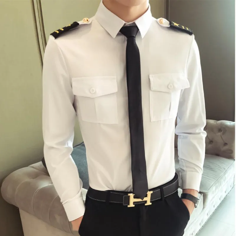 Disfraz de capitán marino para hombre, camisa blanca de la fuerza aérea, para club nocturno, piloto de avión, uniforme de Asistente de vuelo para oficial, Cosplay